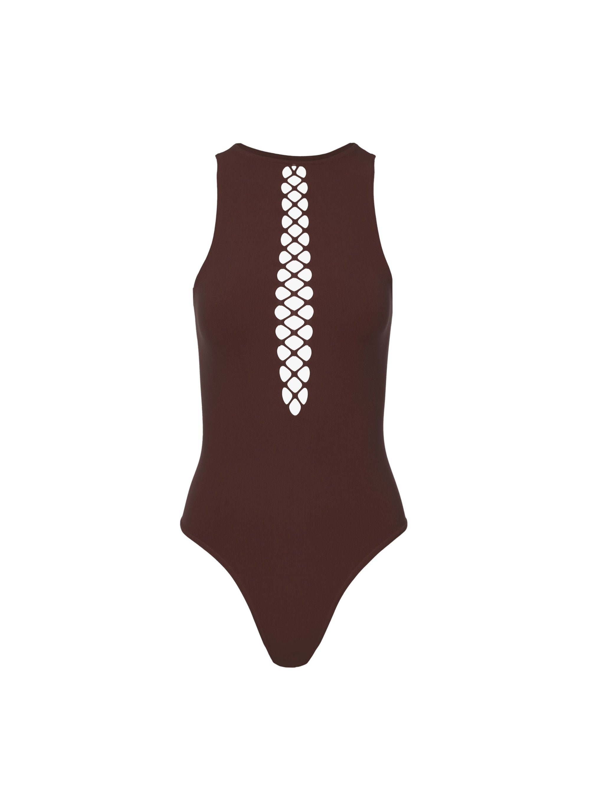 One-piece corset swimming costume - Dark brown
