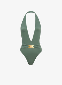 Sculpting Halter Swimsuit - Sage