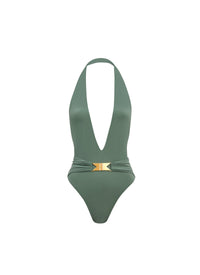 Sculpting Halter Swimsuit - Sage