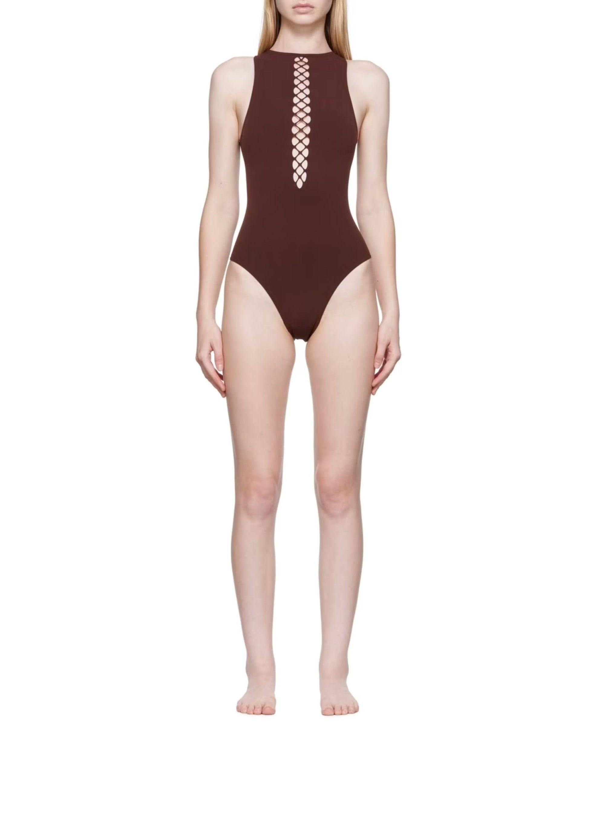 One-piece corset swimming costume - Dark brown