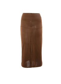 Jupe crayon unie avec détails coutures - Tabac