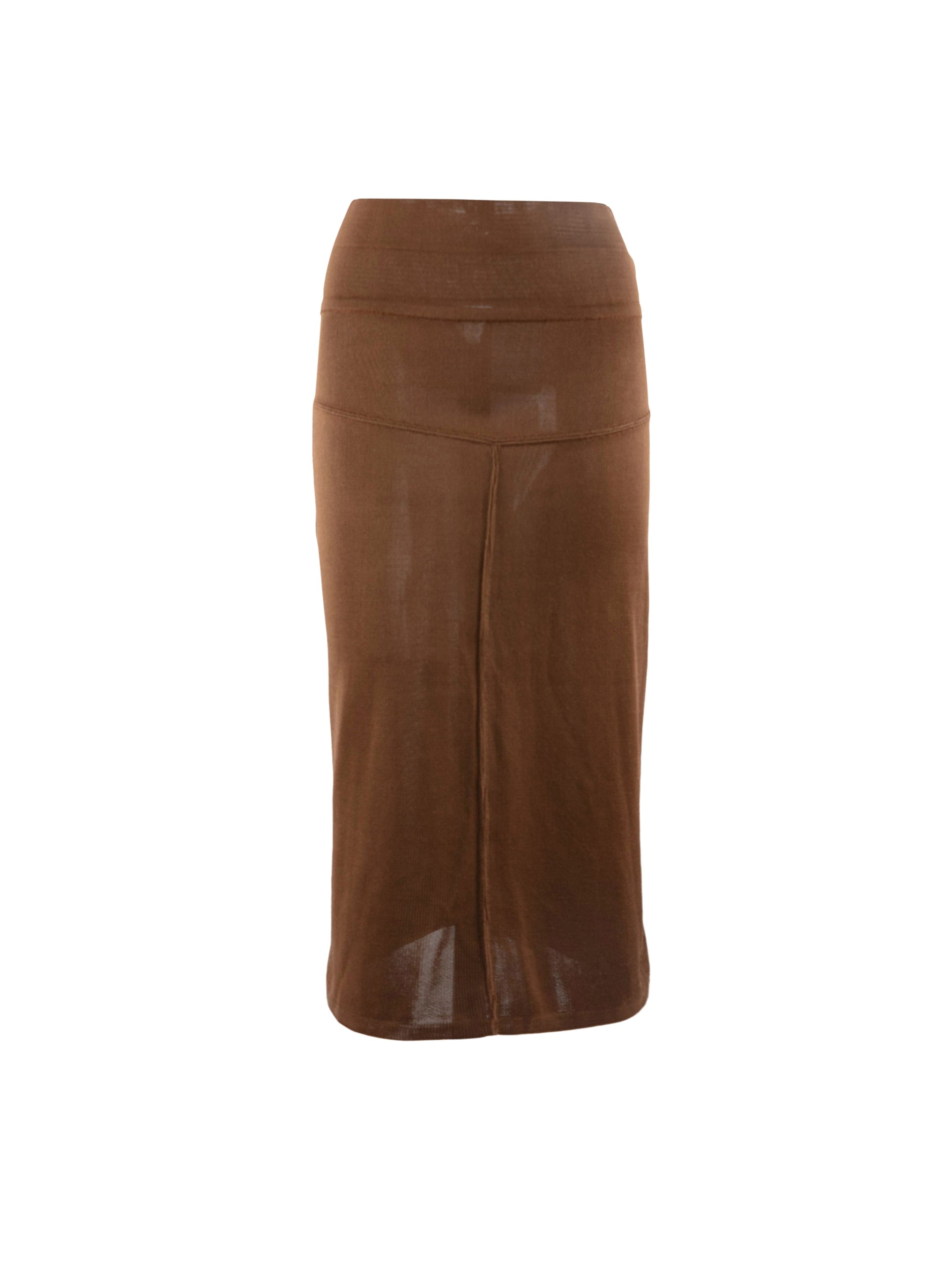 Jupe crayon unie avec détails coutures - Tabac