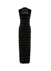 Robe longue sans manches à rayures perforées horizontales en laine - Noir & Chair