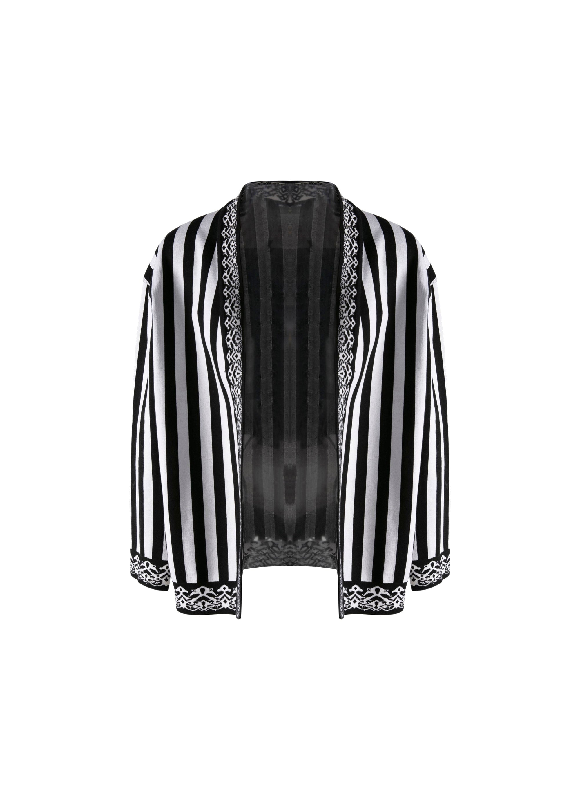 Long-sleeved striped cardigan - Black & White