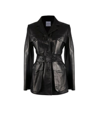 Belted scuba jacket in leather - Black