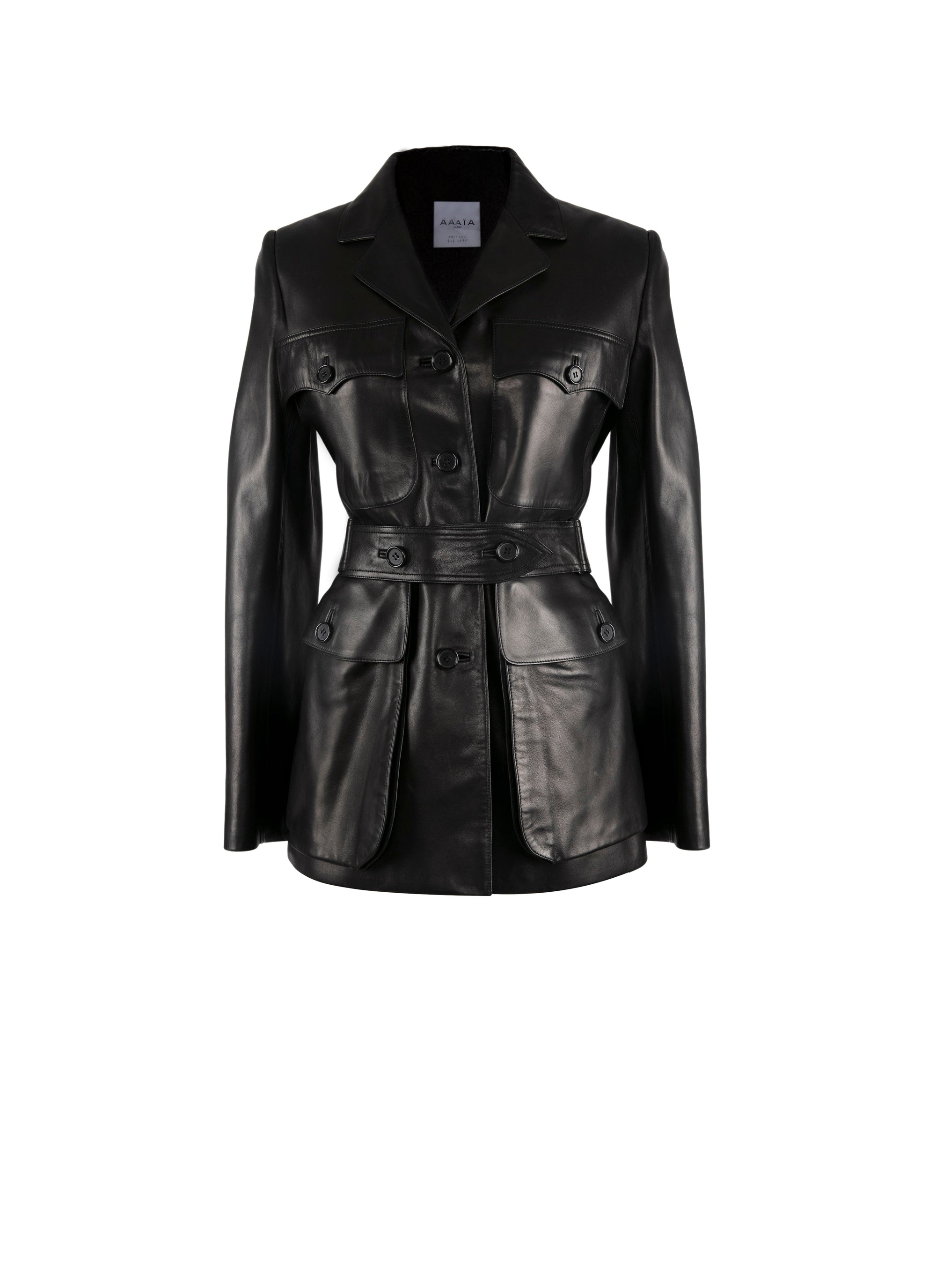 Belted scuba jacket in leather - Black