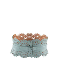 Ceinture corset perforée en cuir - Lagon Fonce