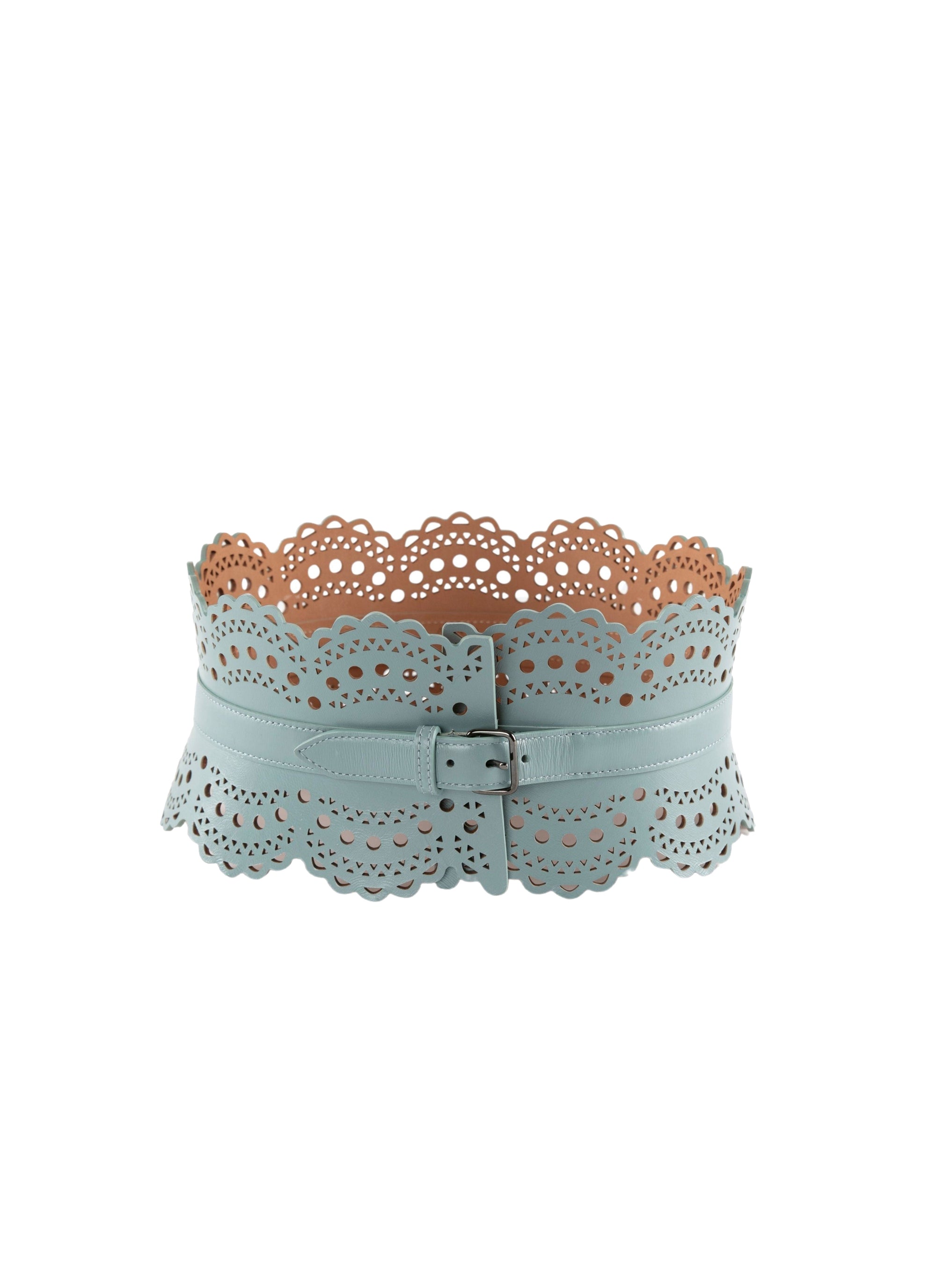 Ceinture corset perforée en cuir - Lagon Fonce