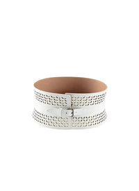 Ceinture corset simple boucle perforée en cuir - Blanc & Or