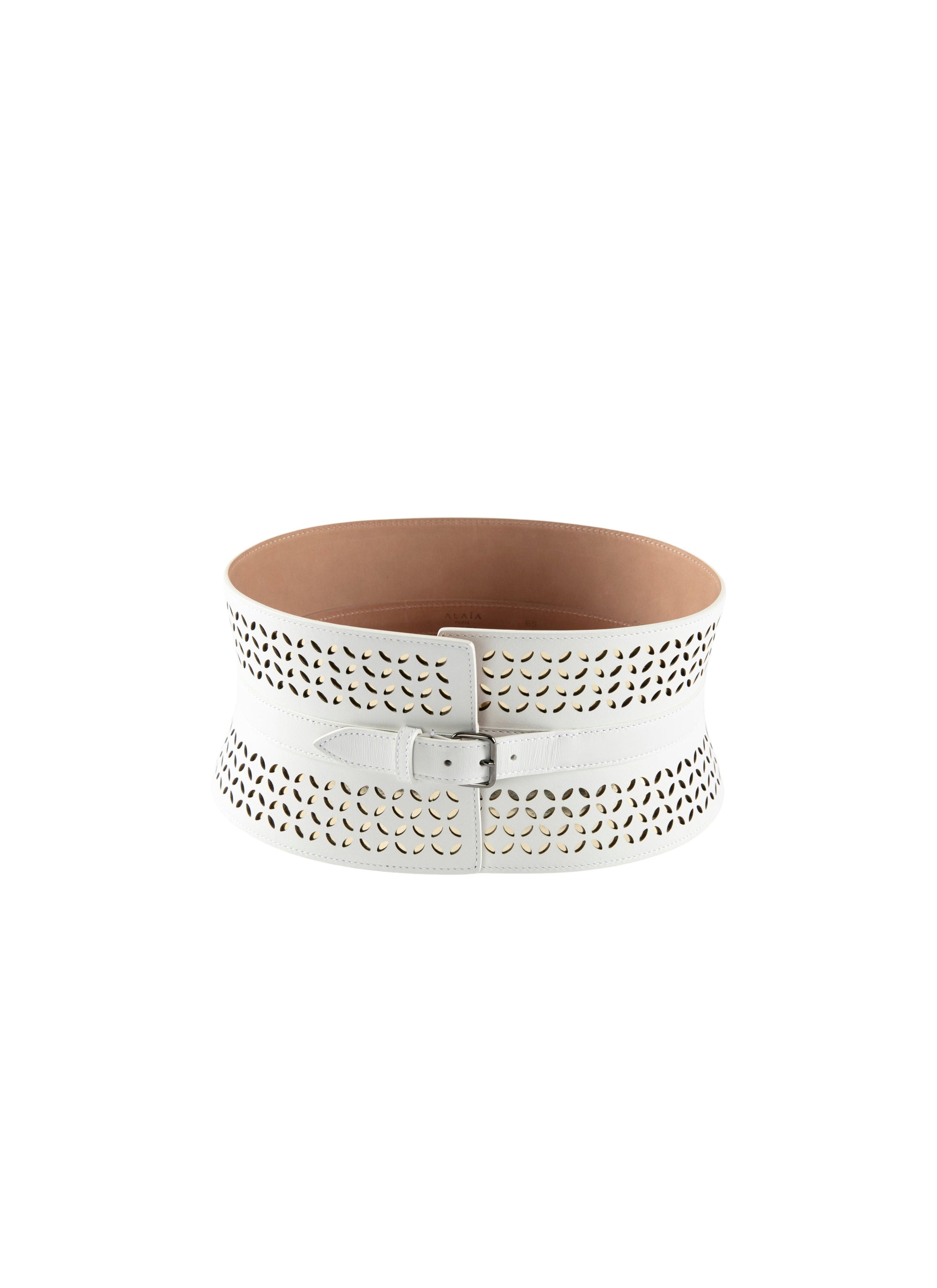 Ceinture corset simple boucle perforée en cuir - Blanc & Or