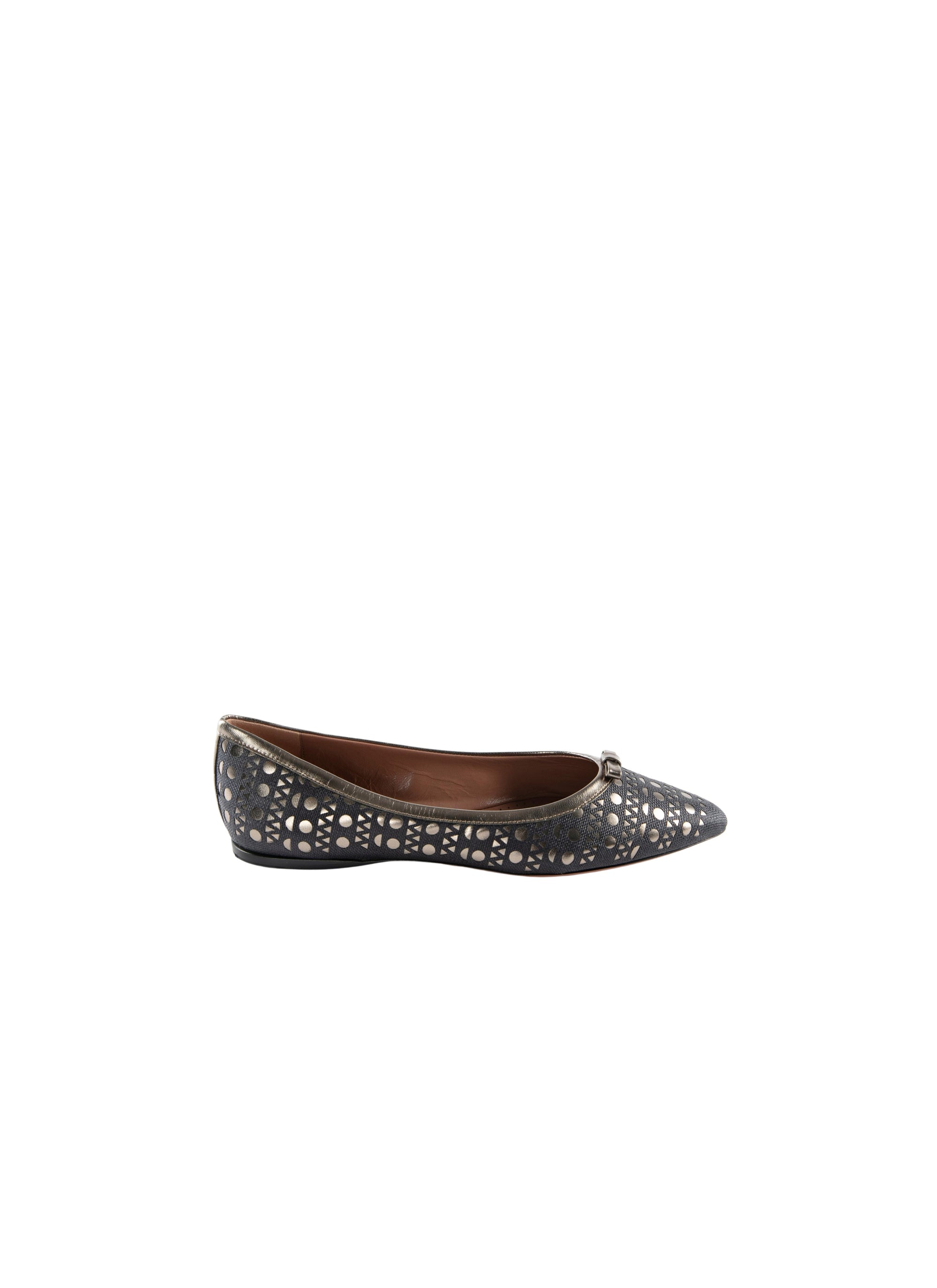 Ballerines à motif découpes à bout rond nœud en cuir - Noir & Argent