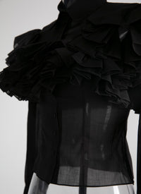 Chemise transparente à manches longues volantées - Noir