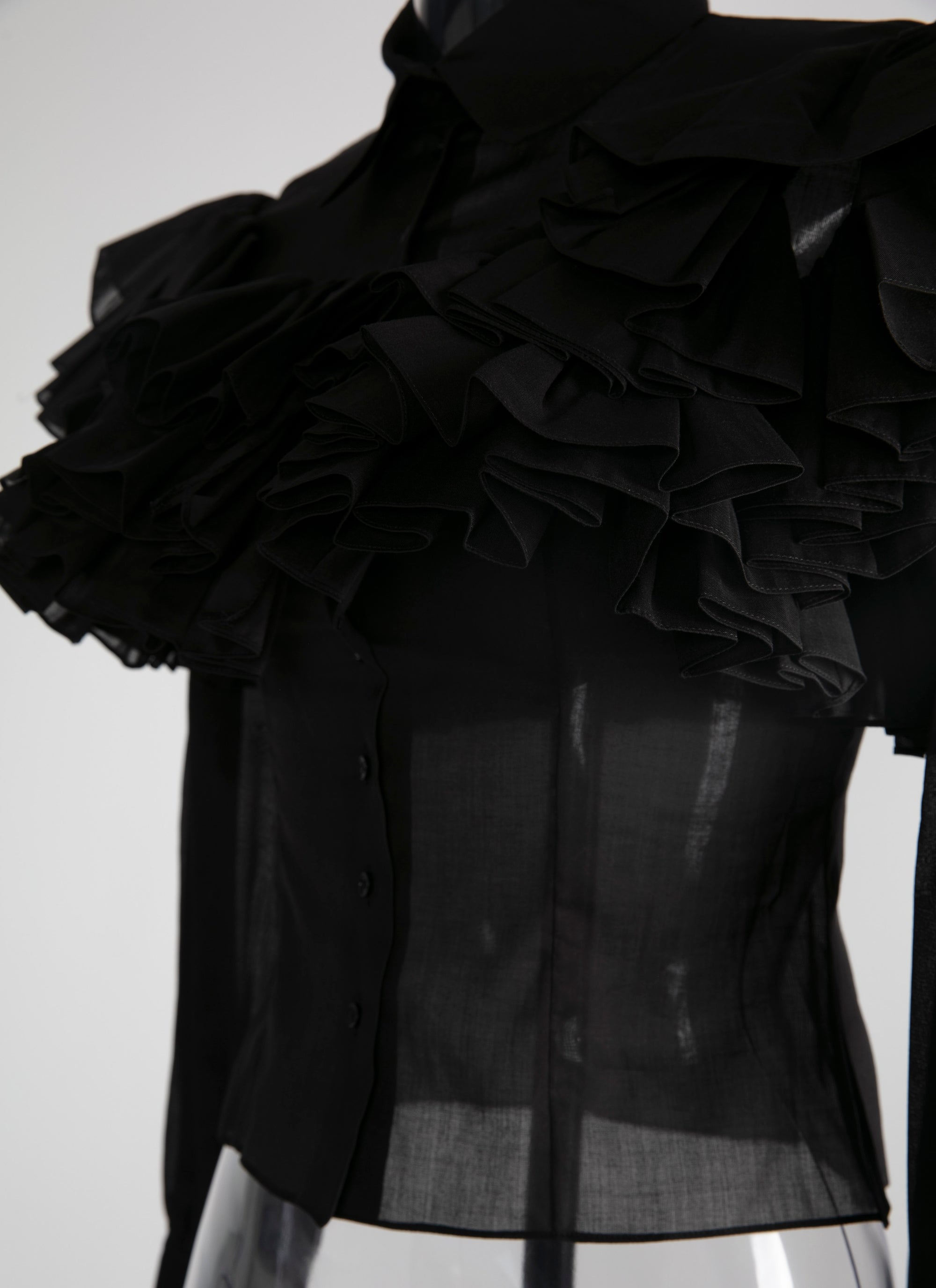 Chemise transparente à manches longues volantées - Noir