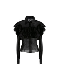 Chemise transparente à manches longues volantées - Noir