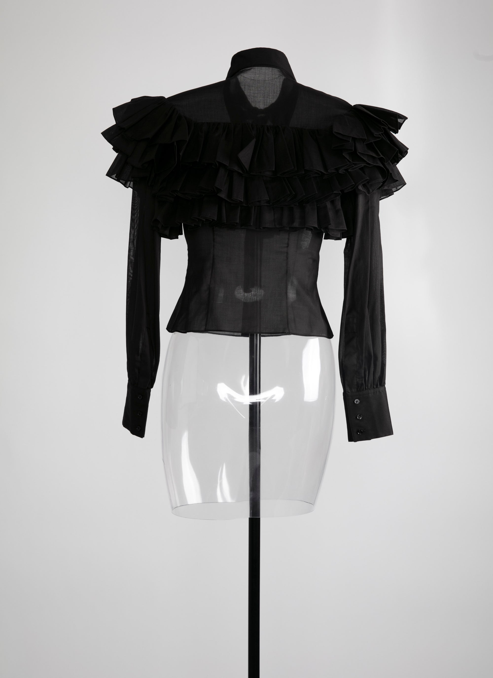 Chemise transparente à manches longues volantées - Noir