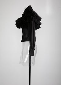 Chemise transparente à manches longues volantées - Noir