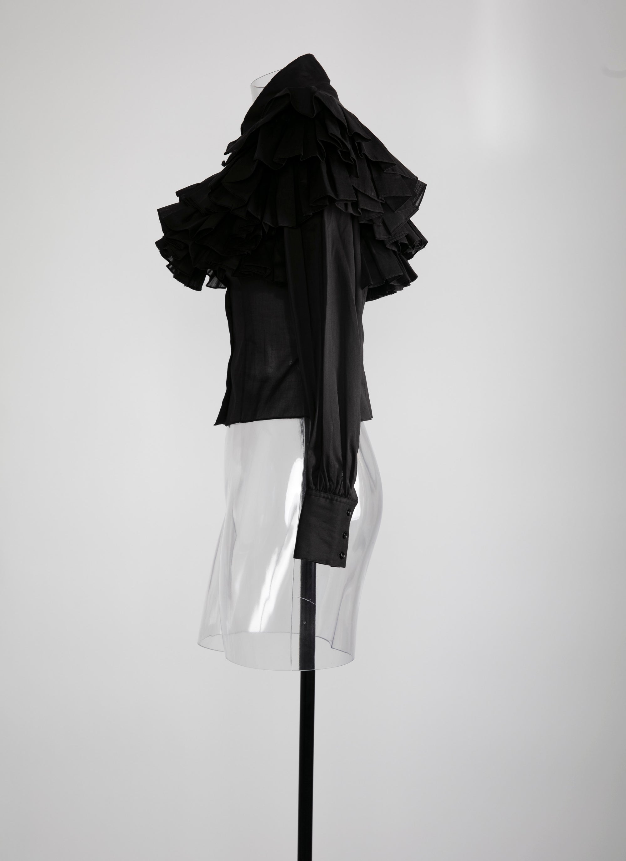 Chemise transparente à manches longues volantées - Noir