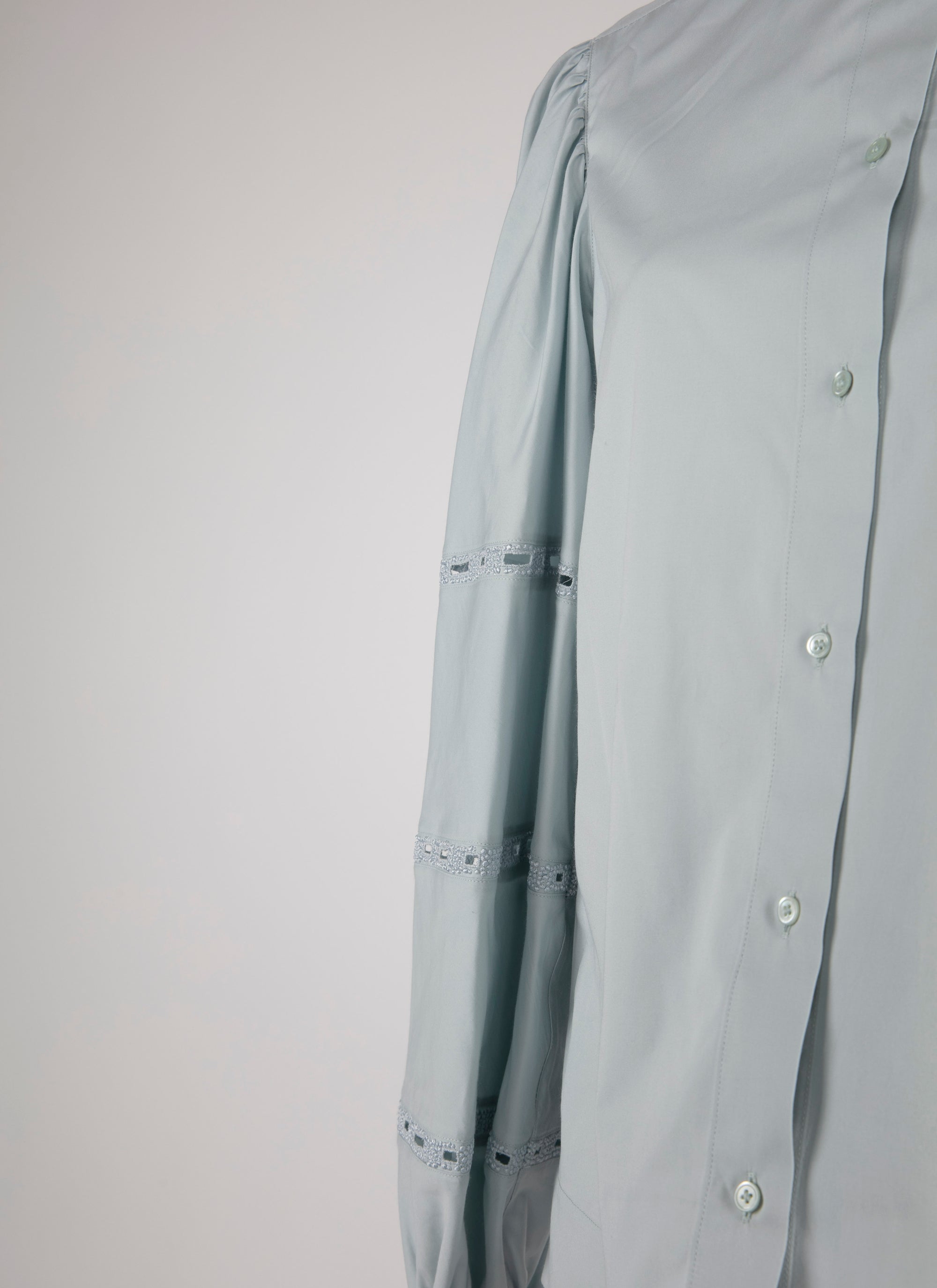 Chemise à longues manches gigot ajourées - Bleu Indigo