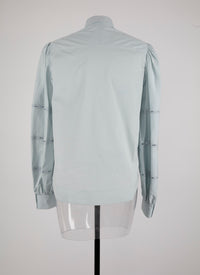 Chemise à longues manches gigot ajourées - Bleu Indigo