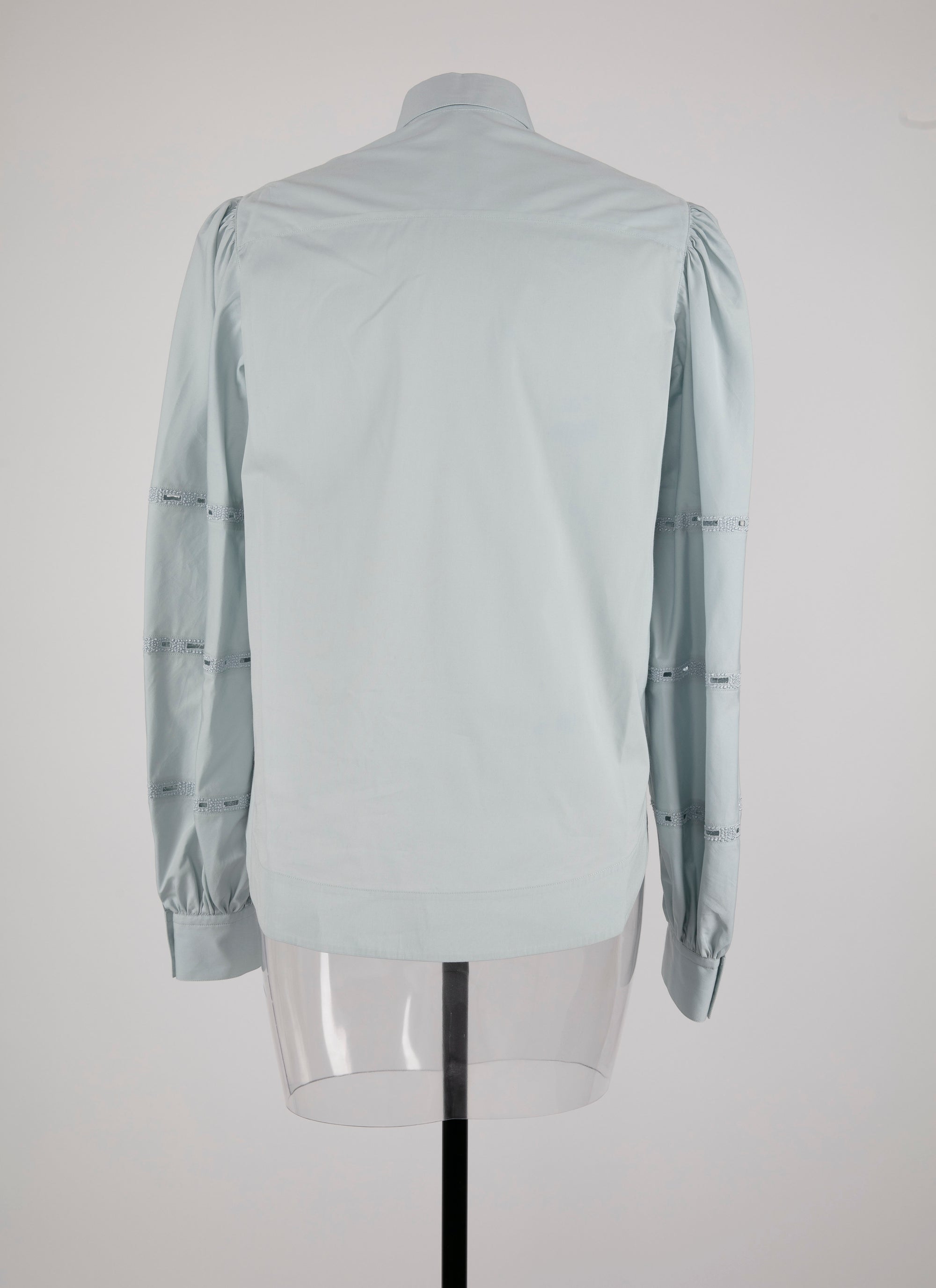 Chemise à longues manches gigot ajourées - Bleu Indigo
