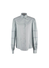 Chemise à longues manches gigot ajourées - Bleu Indigo