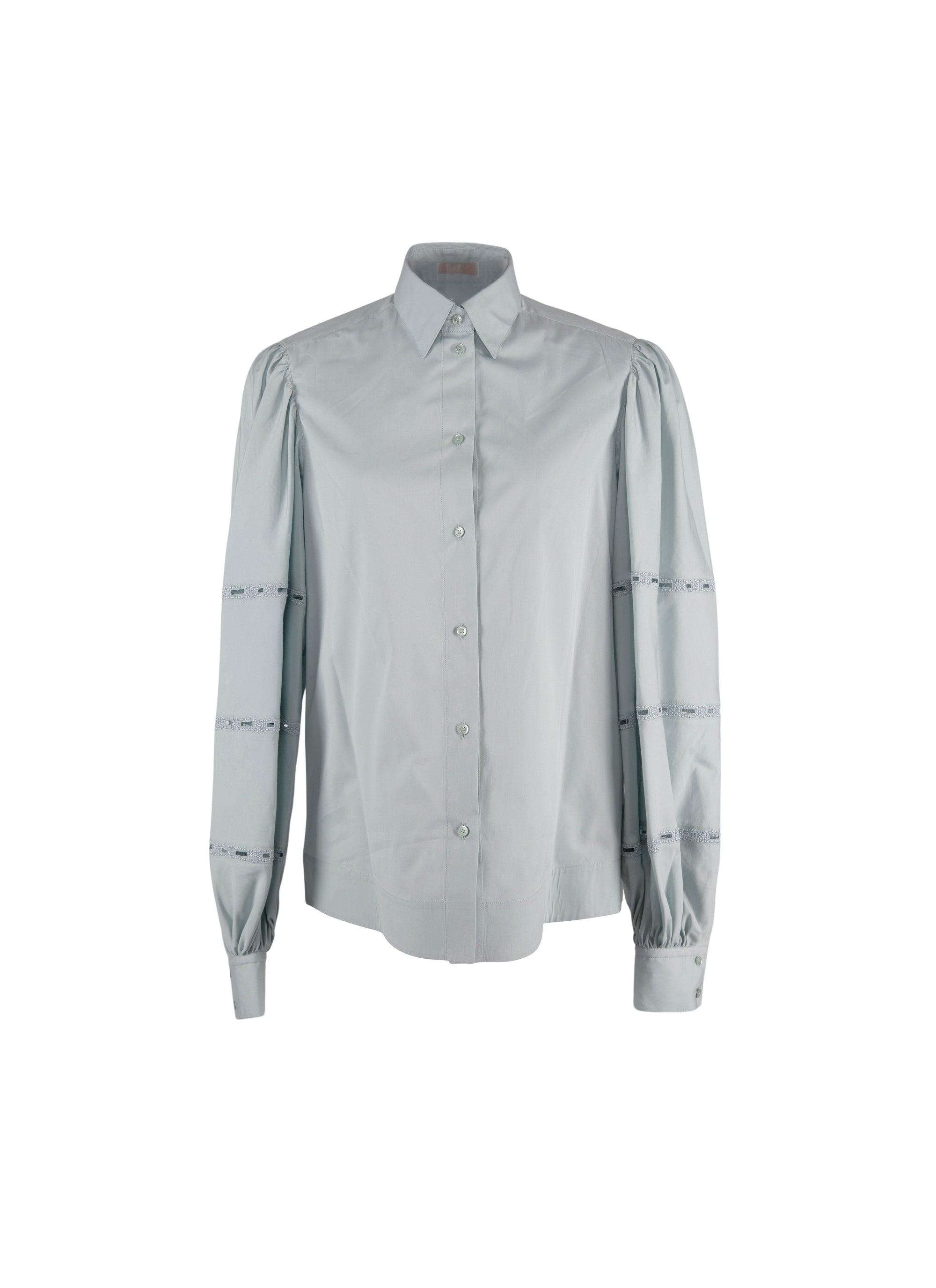 Chemise à longues manches gigot ajourées - Bleu Indigo
