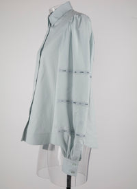 Chemise à longues manches gigot ajourées - Bleu Indigo