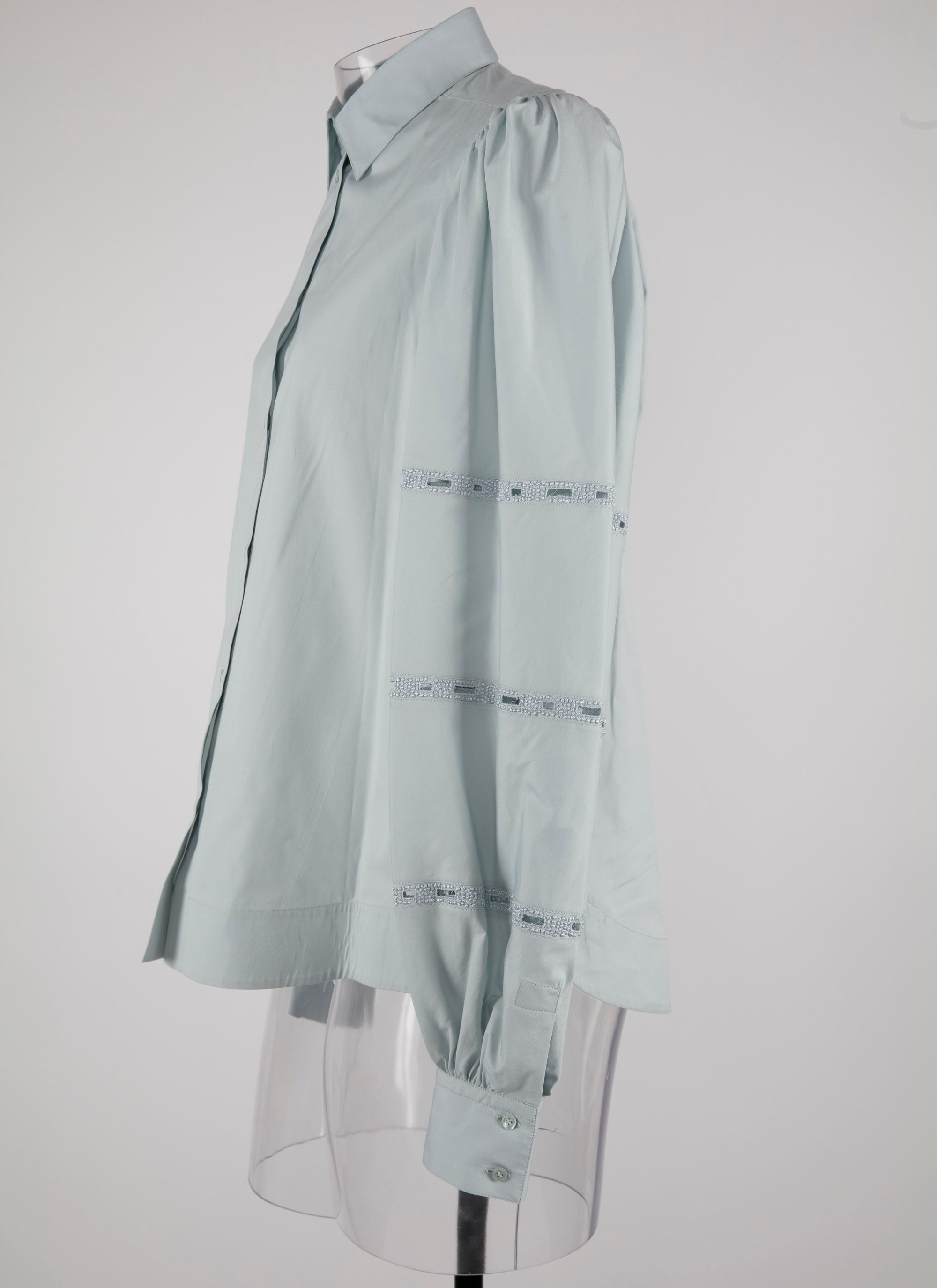 Chemise à longues manches gigot ajourées - Bleu Indigo