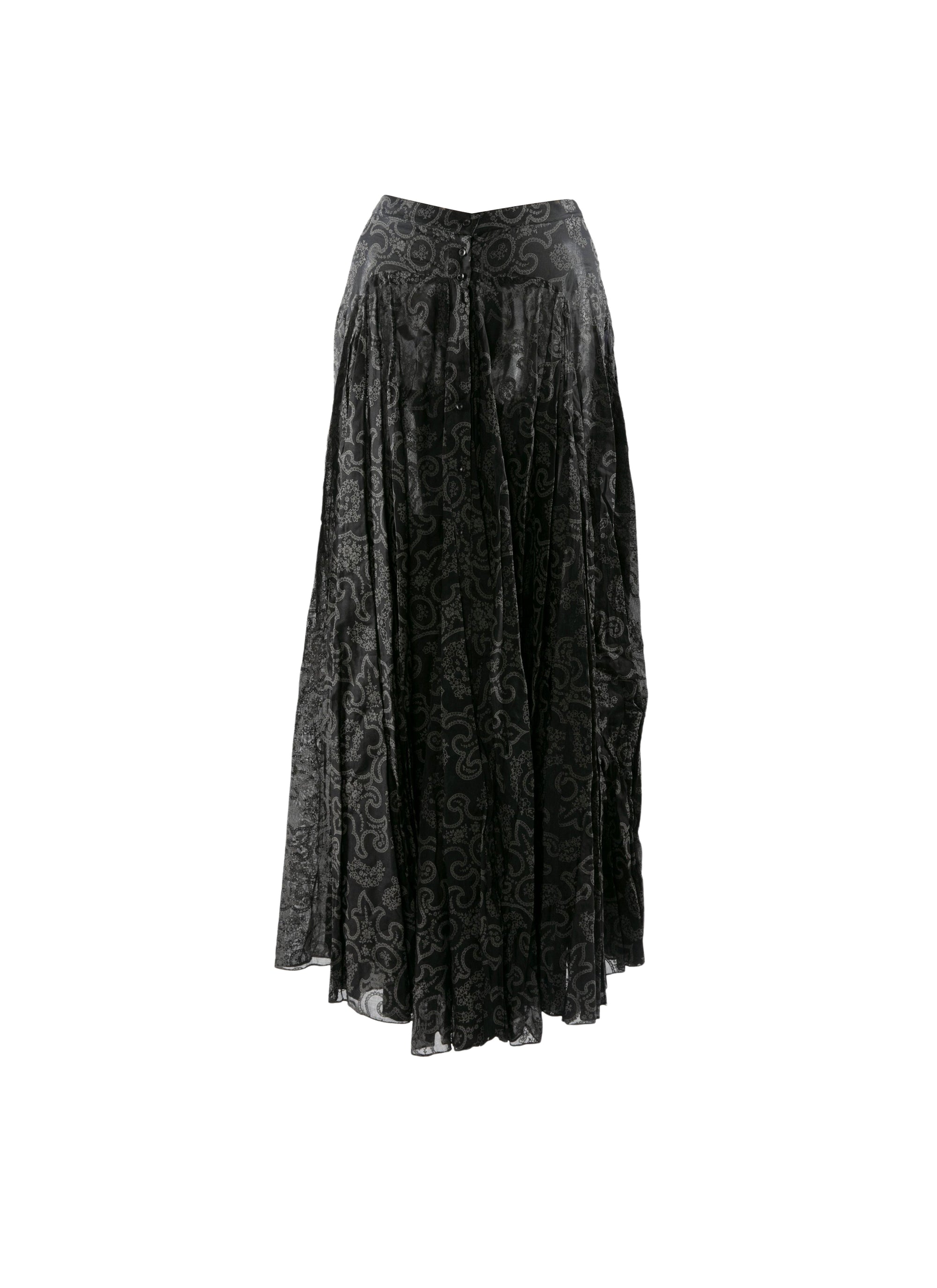 Long buttoned skirt with embroidery - Black intense