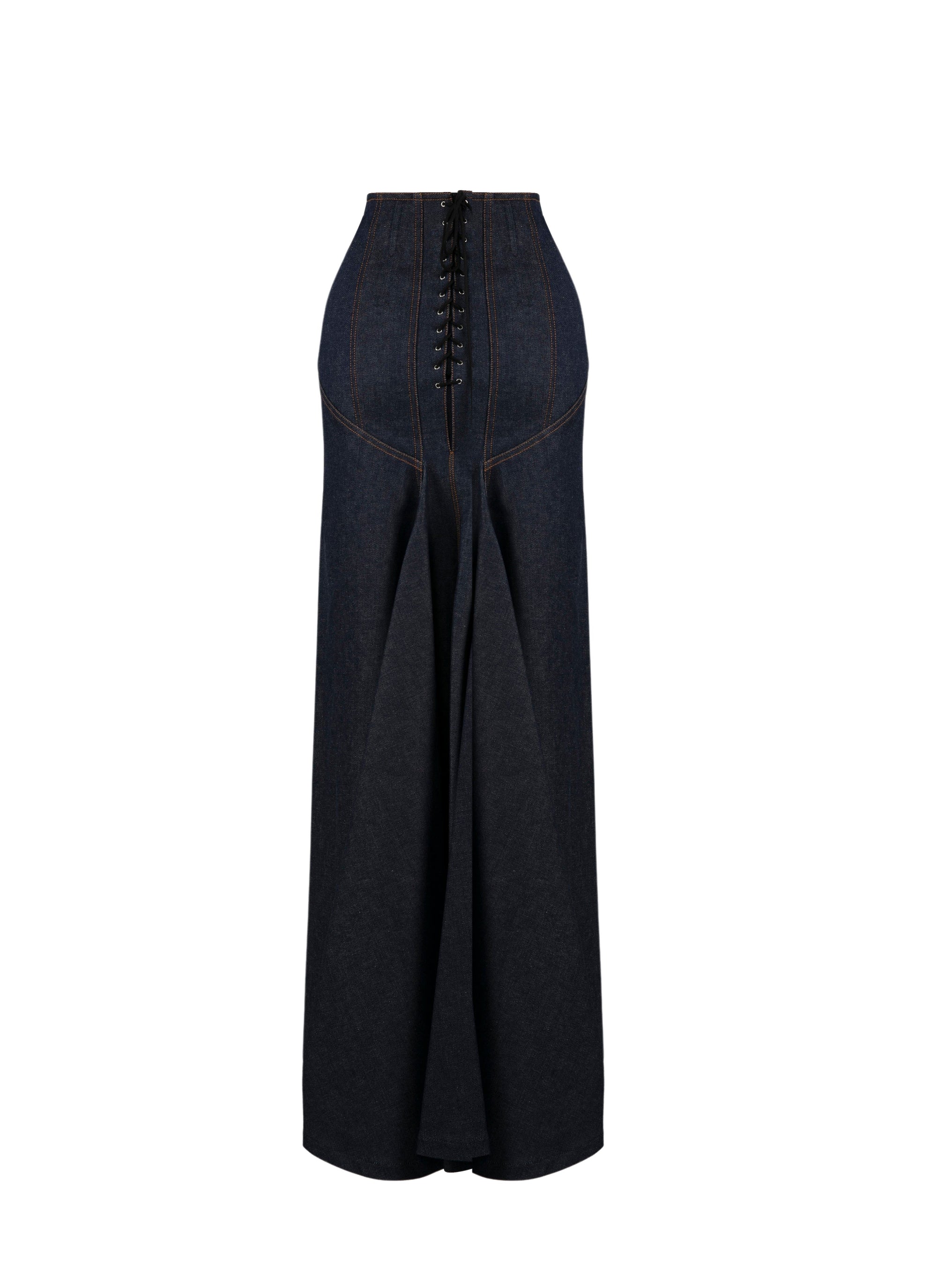 Denim lace-up skirt - Dark Navy