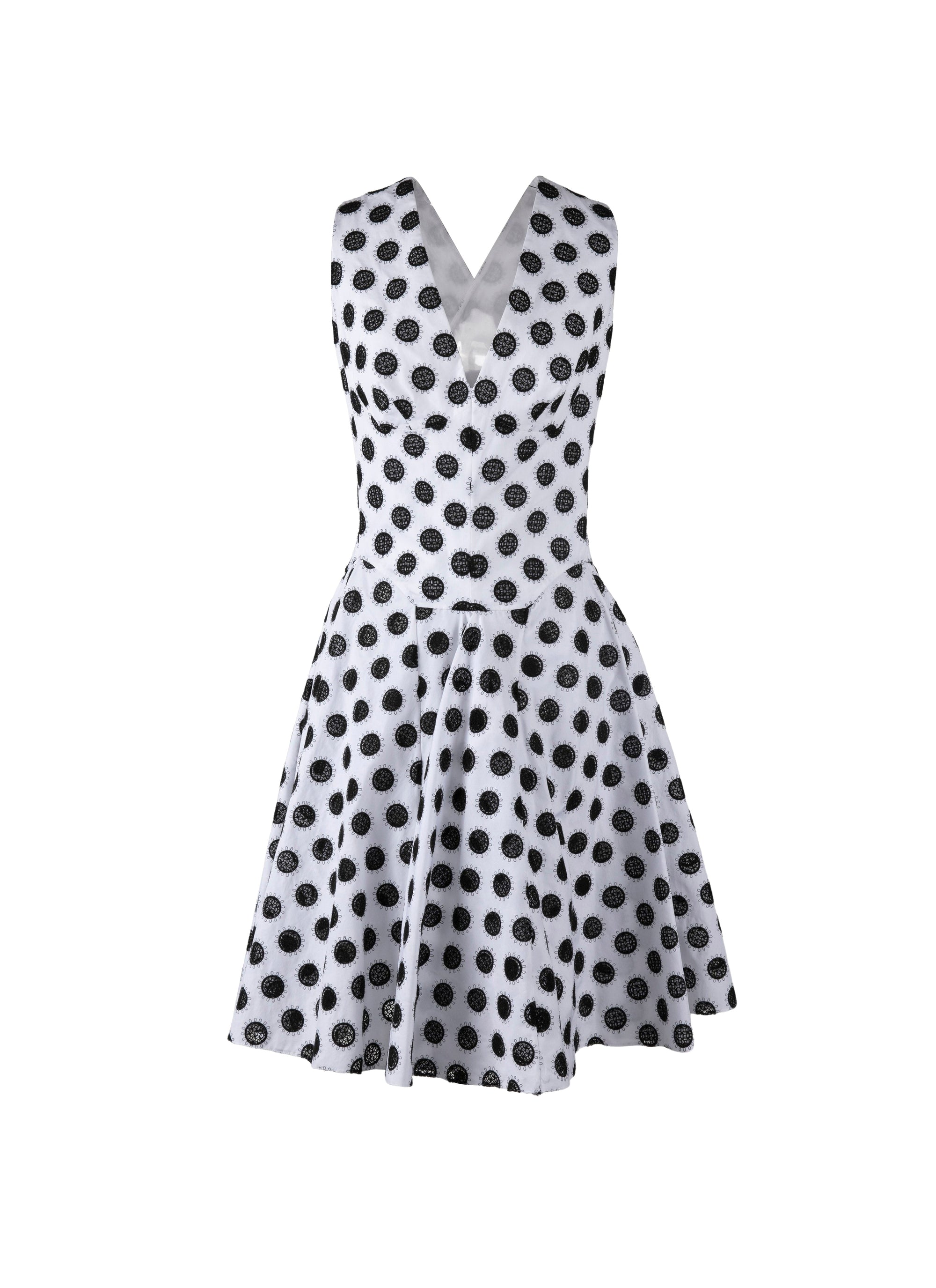 Embroidered dress with sleeves - White & Black