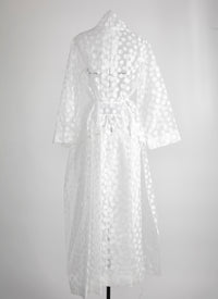 Sheer long kimono dress with polka dots - White