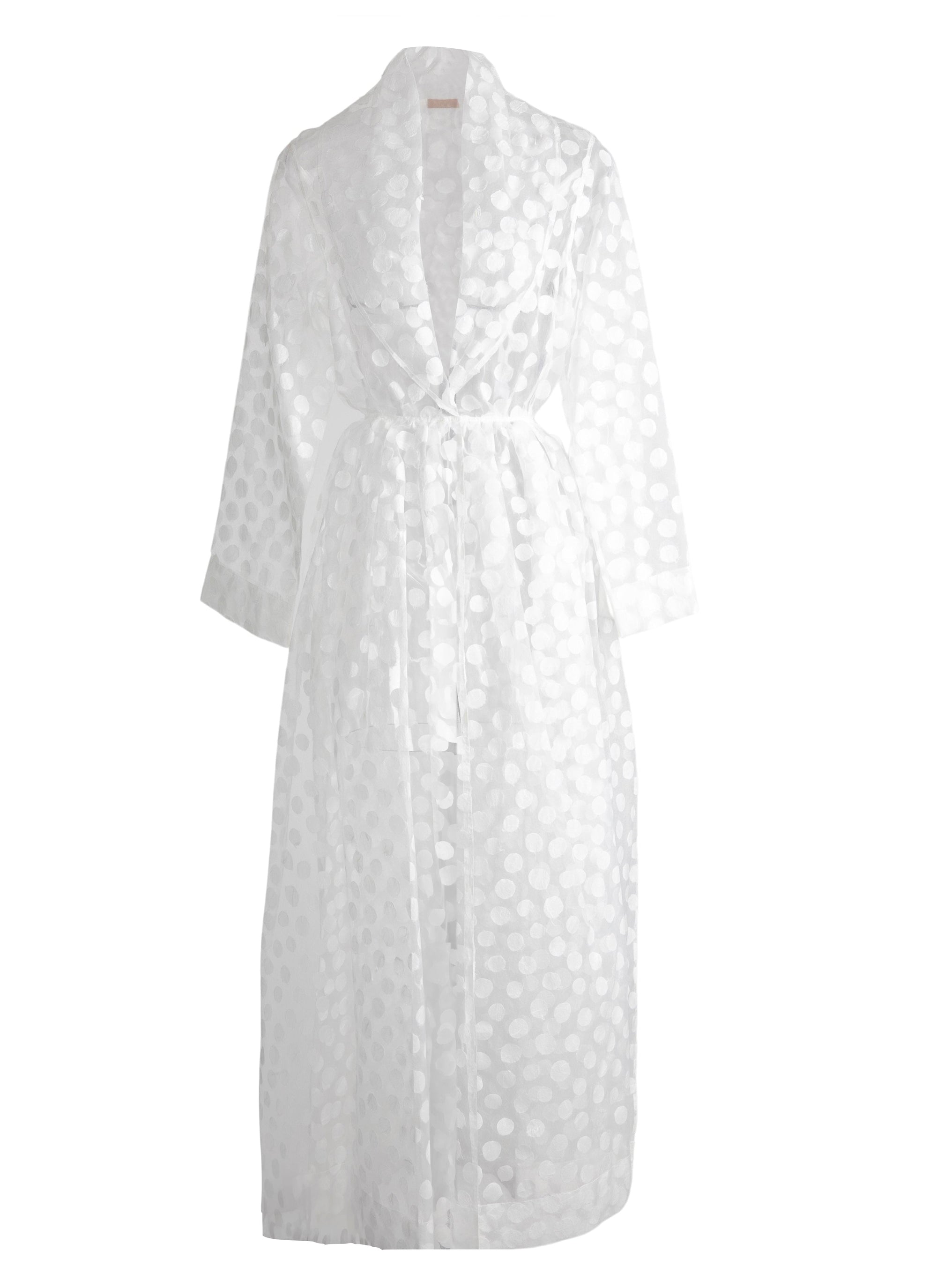 Sheer long kimono dress with polka dots - White