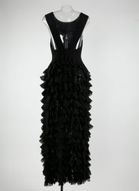 Ruffle sleeveless maxi dress - Black intense