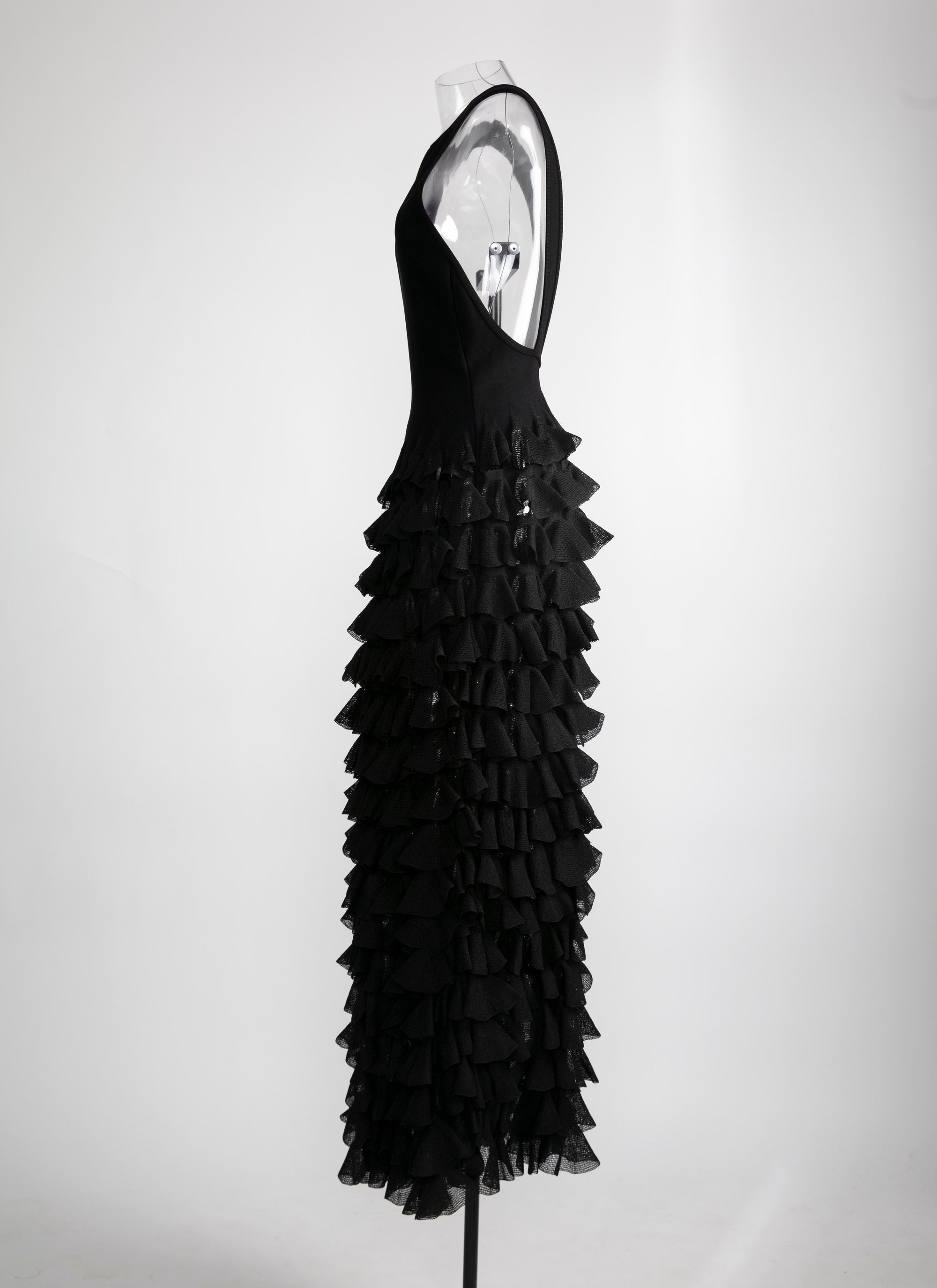 Ruffle sleeveless maxi dress - Black intense