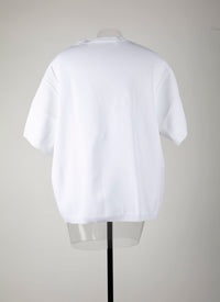 Basic short-sleeved knitted jumper - White