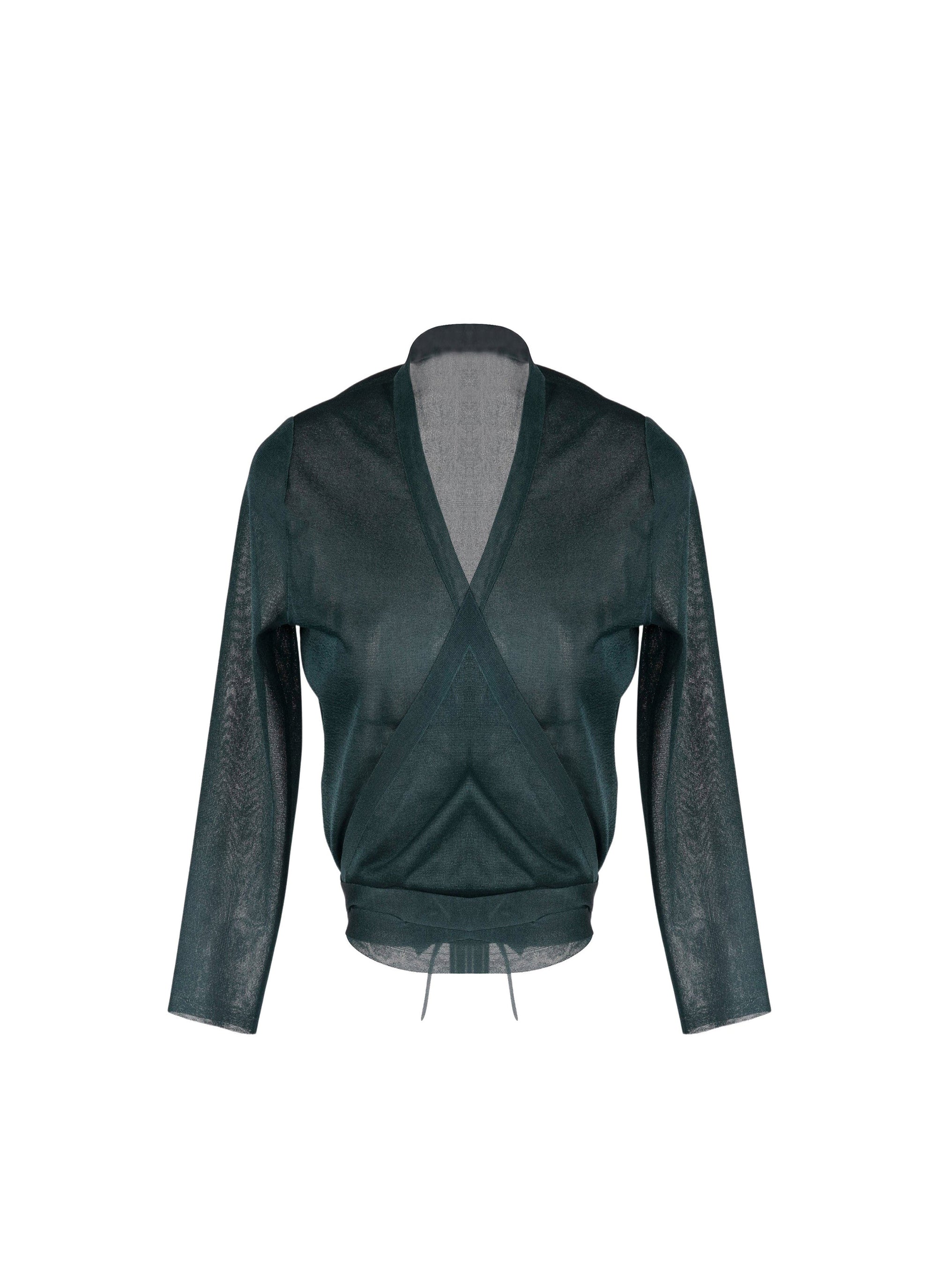 Pull fin cache-cœur en soie - Vert Imperial
