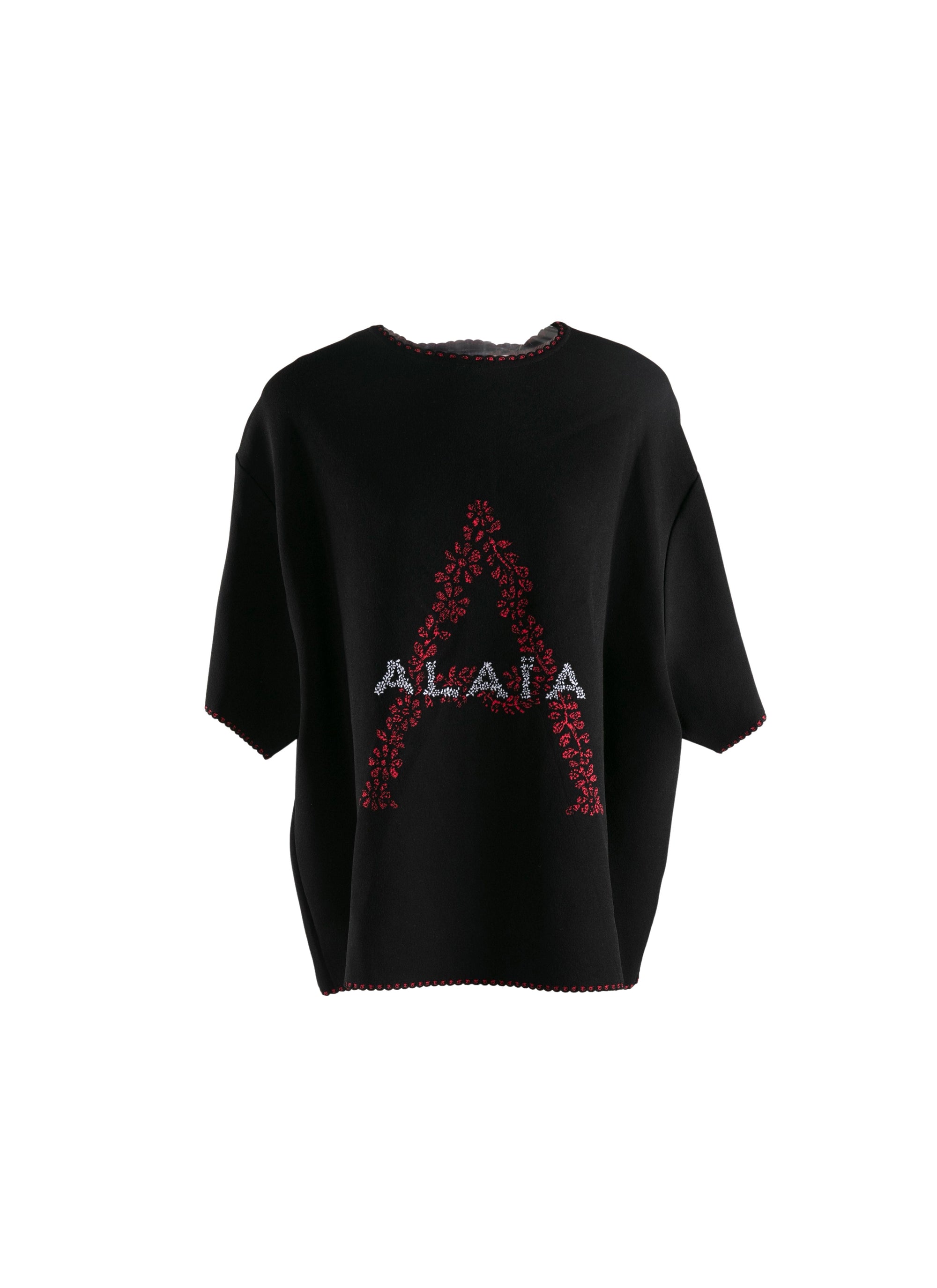 Short-sleeved jumper with piping - Black & Red