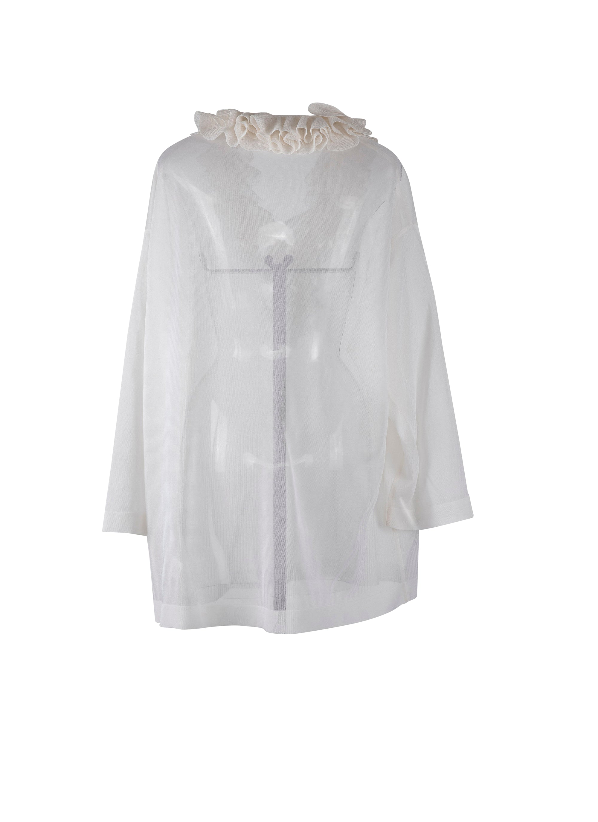 Pull à manches longues à froufrou en soie - Blanc Cassé