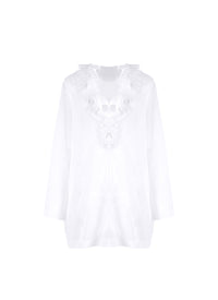 Pull à manches longues à froufrou en soie - Blanc Cassé