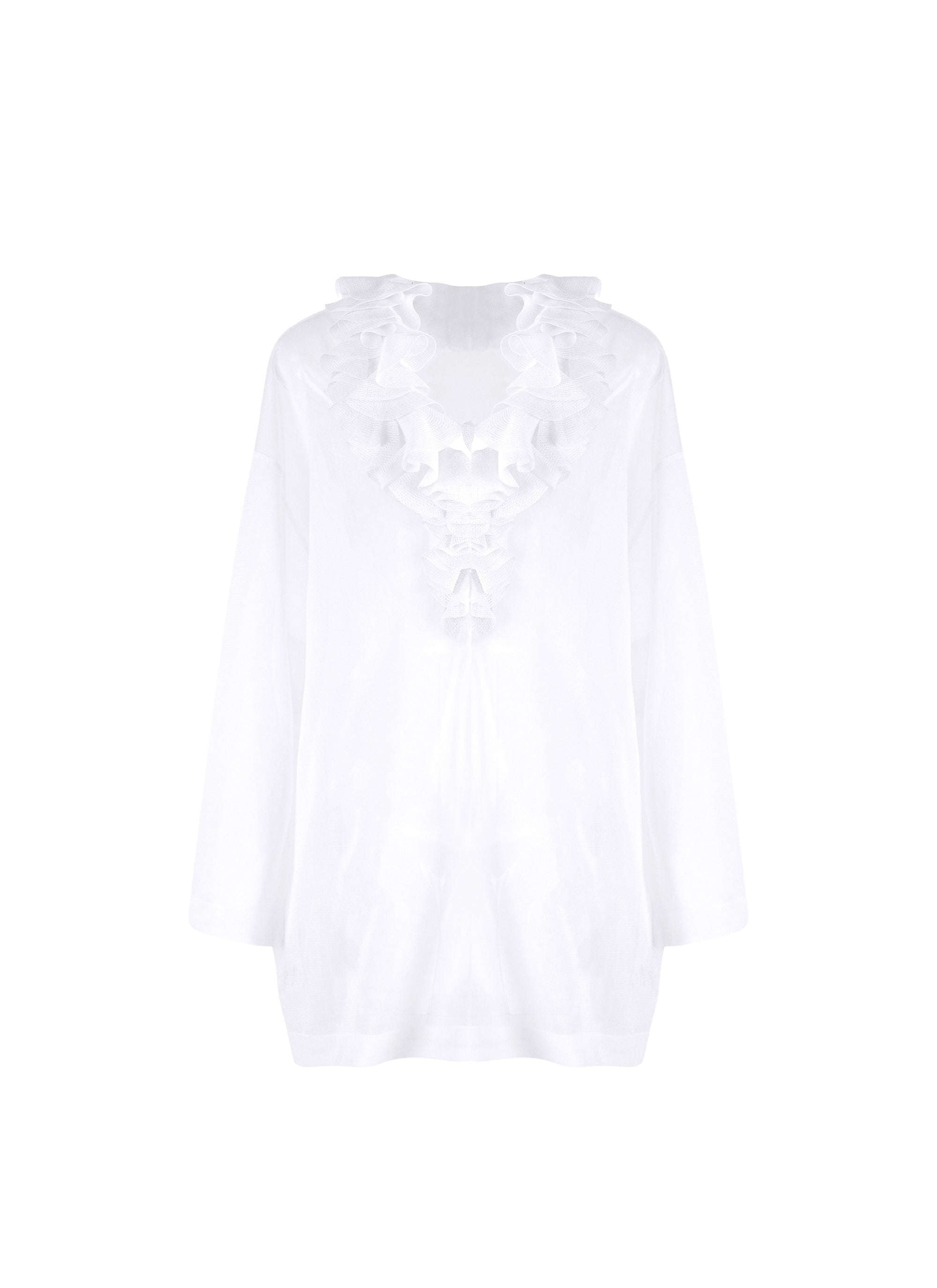 Pull à manches longues à froufrou en soie - Blanc Cassé