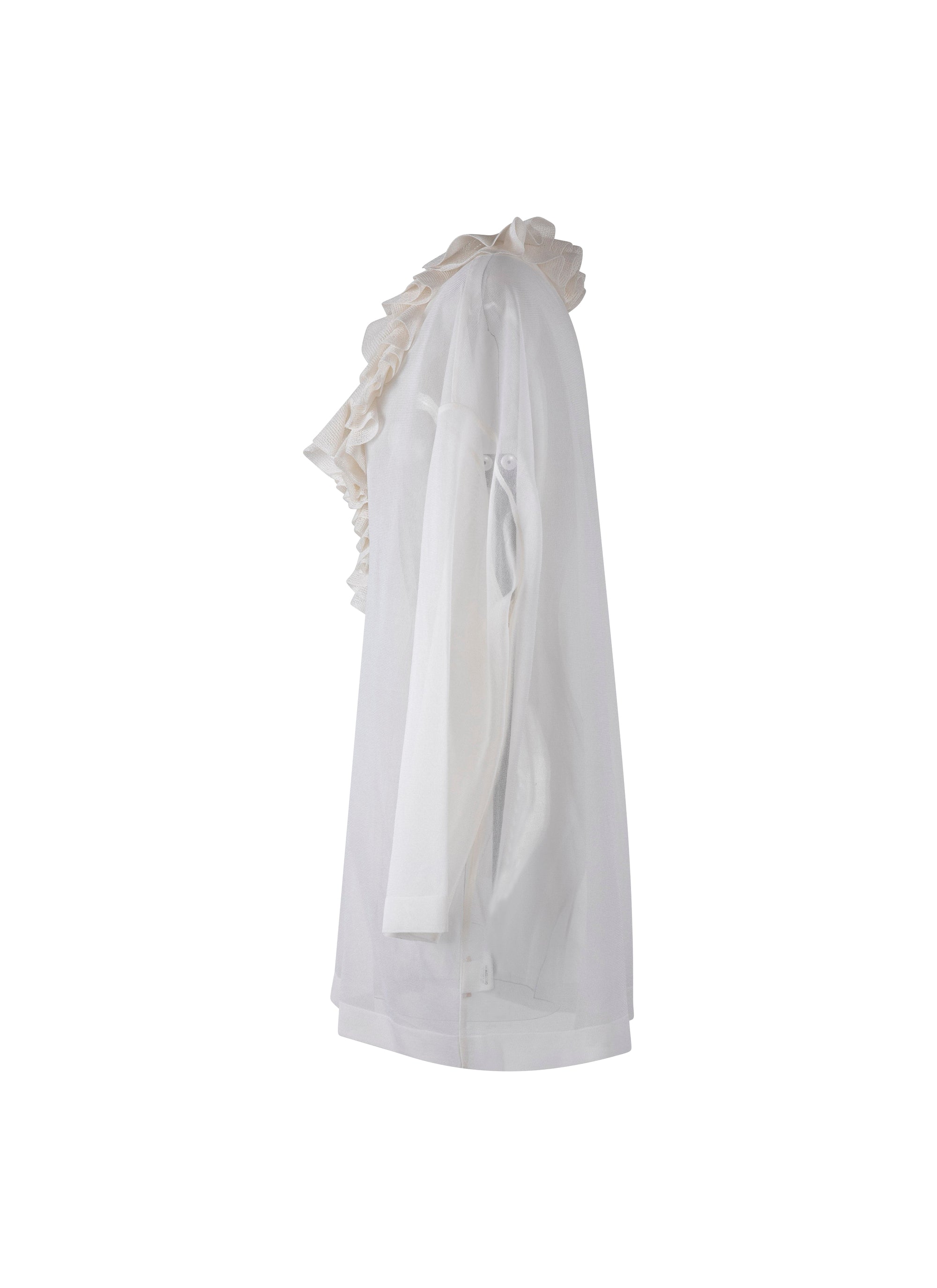 Pull à manches longues à froufrou en soie - Blanc Cassé