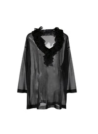 Silk frilly long sleeve blouse - Black