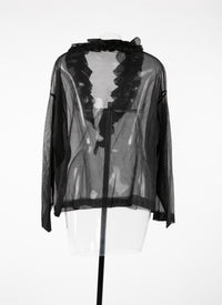 V-neck jumper with silk ruffle - Black intense