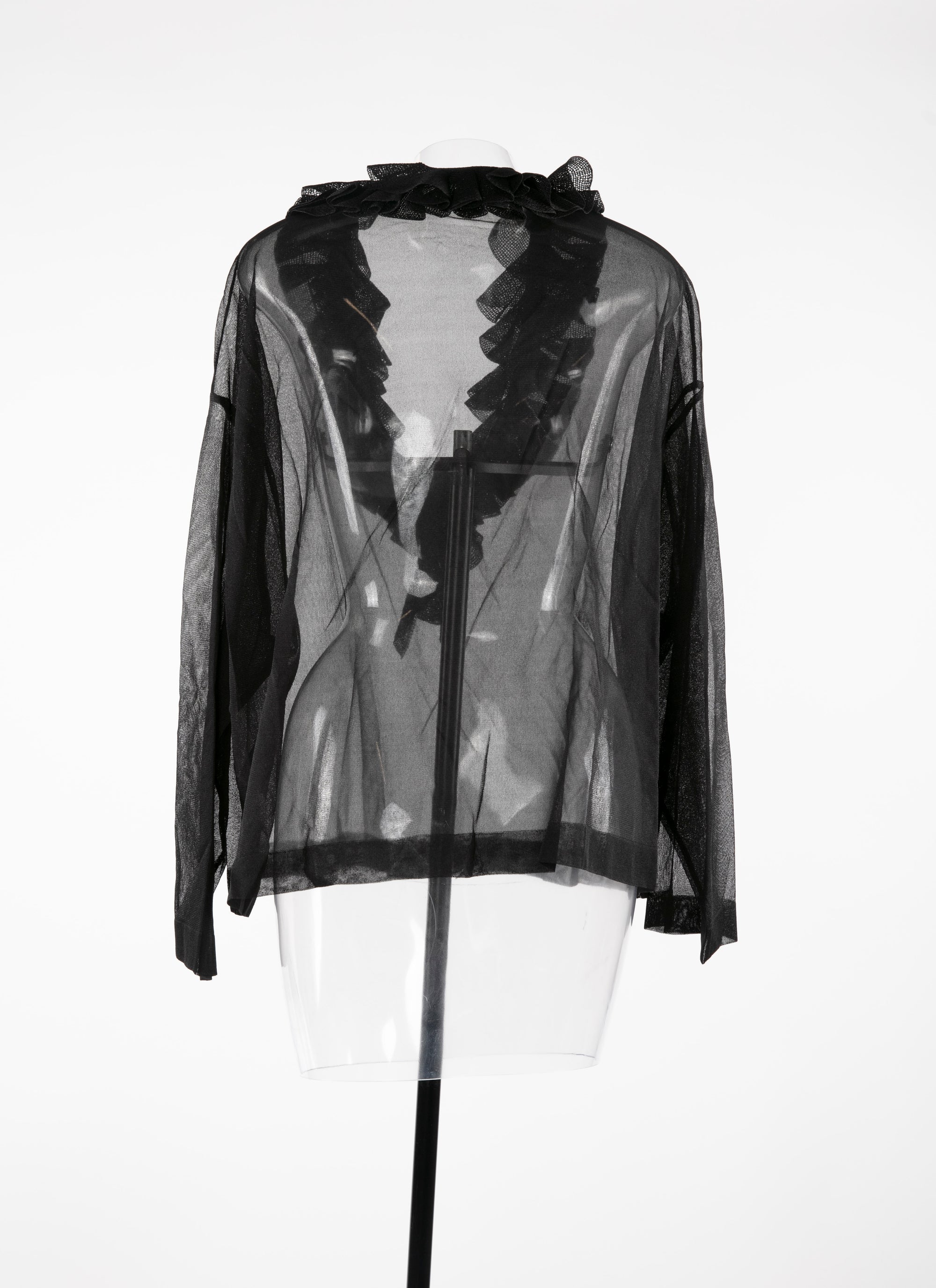 V-neck jumper with silk ruffle - Black intense
