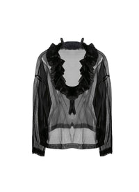 V-neck jumper with silk ruffle - Black intense