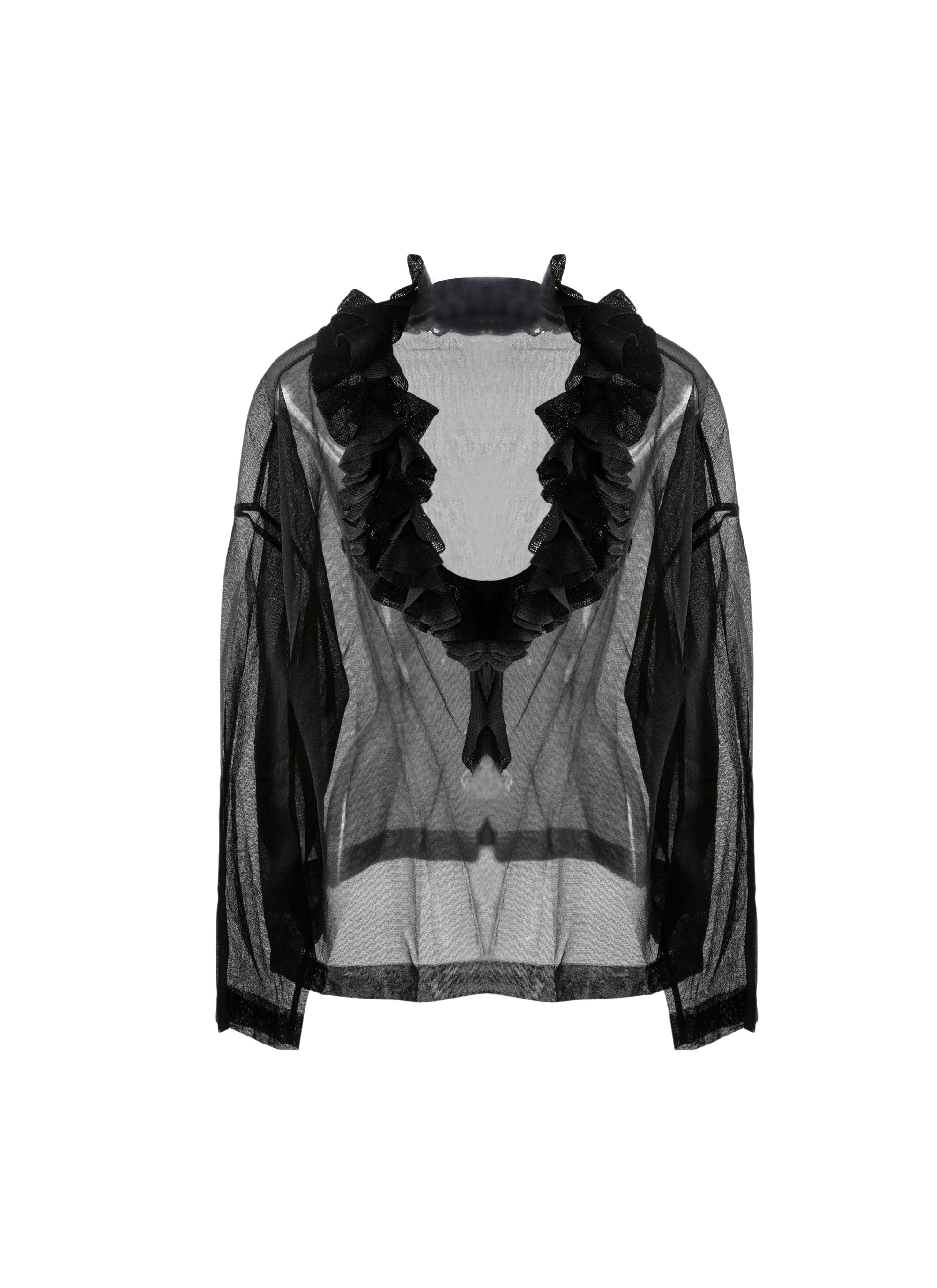 V-neck jumper with silk ruffle - Black intense
