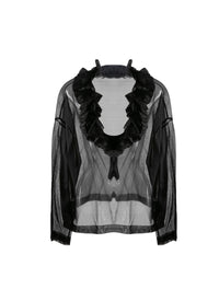 Pull à col en V et volant en soie - Noir