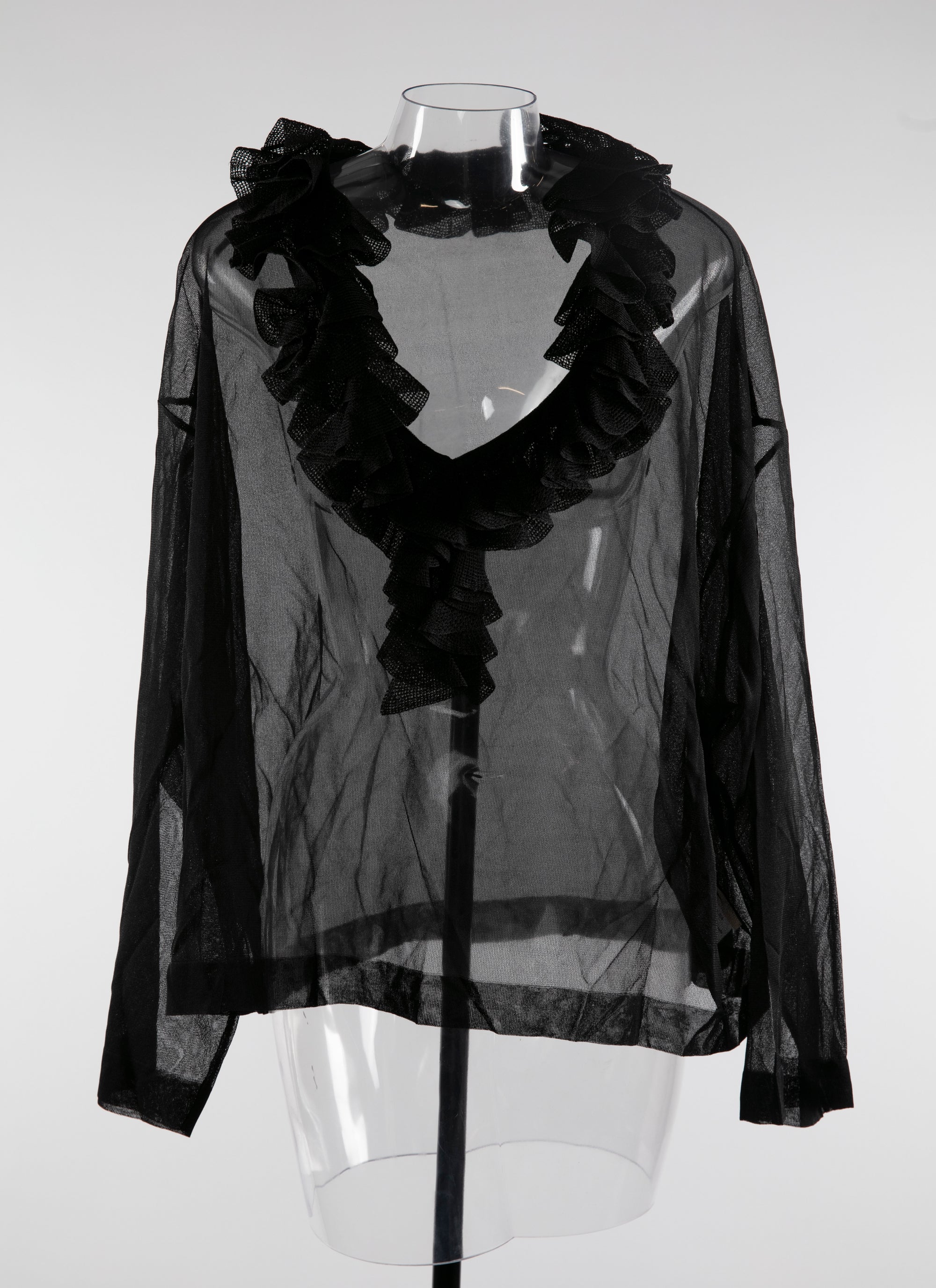 V-neck jumper with silk ruffle - Black intense