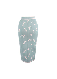 Lightweight long skirt with knitted polka dots - Blue & Pink